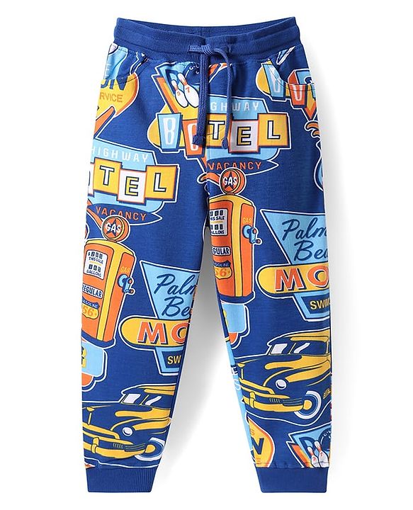 Pine Kids Cotton Knit Full Sleeves Text Printed Winter Wear Hooded Sweatshirt & Joggers Set with Kangaroo Pockets - Blue