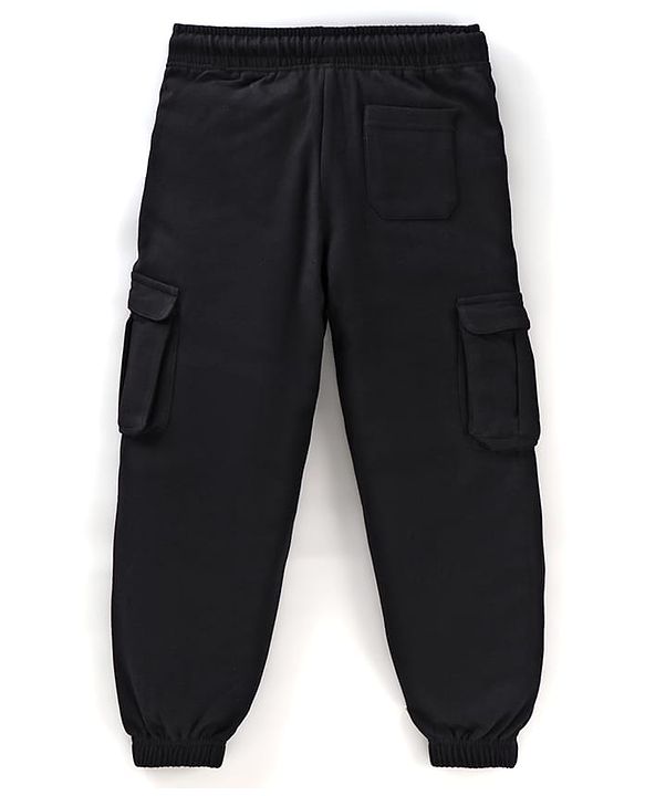Pine Kids Cotton Knit Full Length Lounge Pant With Text Print - Black
