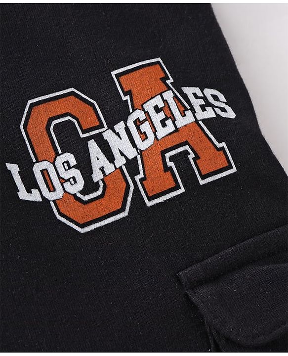 Pine Kids Cotton Knit Full Length Lounge Pant With Text Print - Black