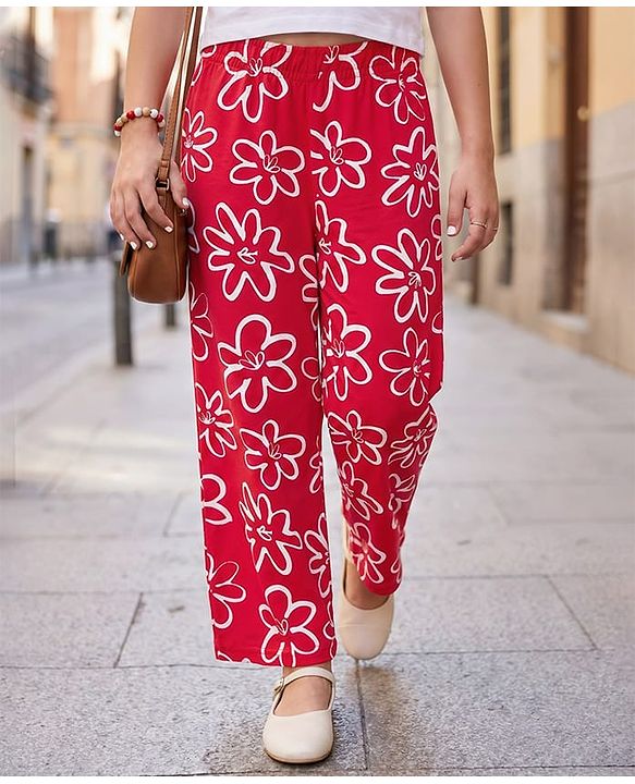 Pine Kids Full Length Comfort Fit Lounge Pants Floral Print - Red