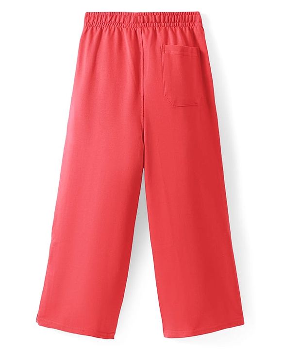 Pine Kids Knit Full Length Lounge Pant With Floral & Text Print - Red