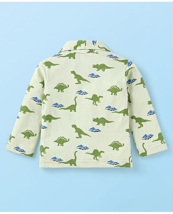 Babyhug Cotton Knit Full Sleeves Dino Printed Night Suit - Light Green
