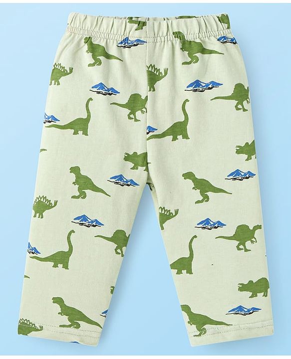 Babyhug Cotton Knit Full Sleeves Dino Printed Night Suit - Light Green
