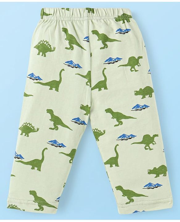 Babyhug Cotton Knit Full Sleeves Dino Printed Night Suit - Light Green