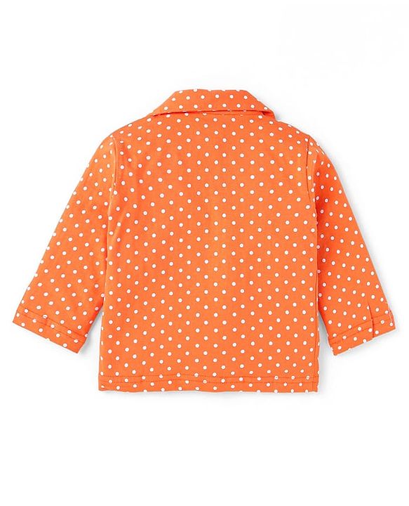 Babyhug Cotton Knit Full Sleeves Night Suit with Polka Dots Print - Orange