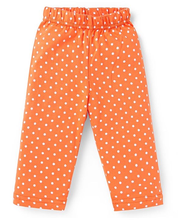 Babyhug Cotton Knit Full Sleeves Night Suit with Polka Dots Print - Orange