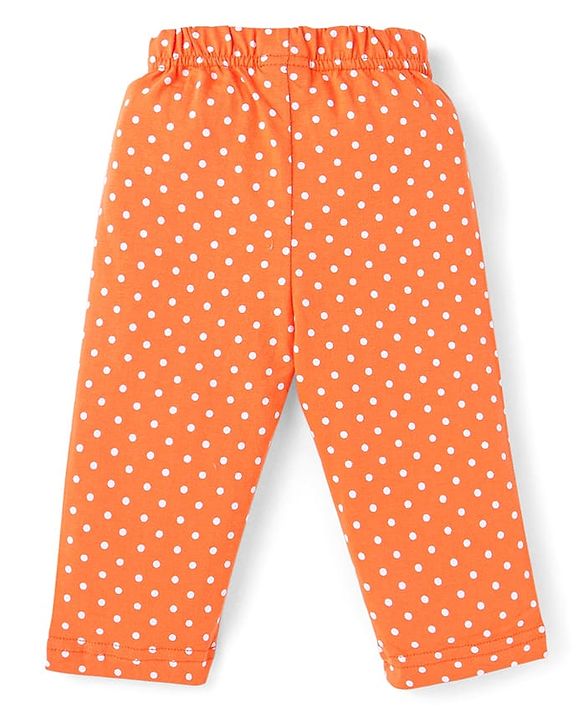 Babyhug Cotton Knit Full Sleeves Night Suit with Polka Dots Print - Orange