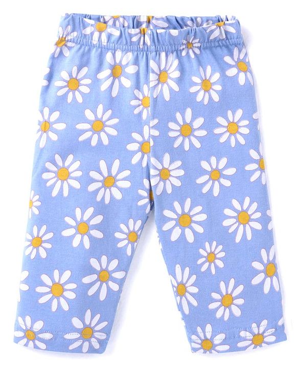 Babyhug Cotton Woven Full Sleeves Front Open Night Suit With Floral Print - Sky Blue