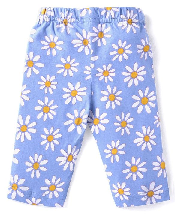 Babyhug Cotton Woven Full Sleeves Front Open Night Suit With Floral Print - Sky Blue