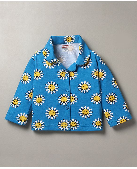 Babyhug Cotton Woven Full Sleeves Night Suit Dino Print - Blue
