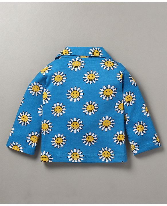 Babyhug Cotton Woven Full Sleeves Night Suit Dino Print - Blue