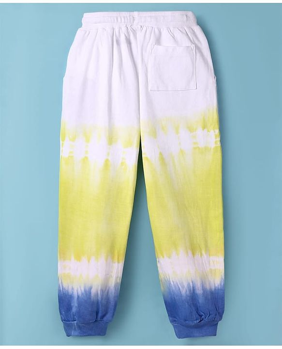 Pine Kids Cotton Knit Full Length Lounge Pant with Text Print & Ombre Effect - White