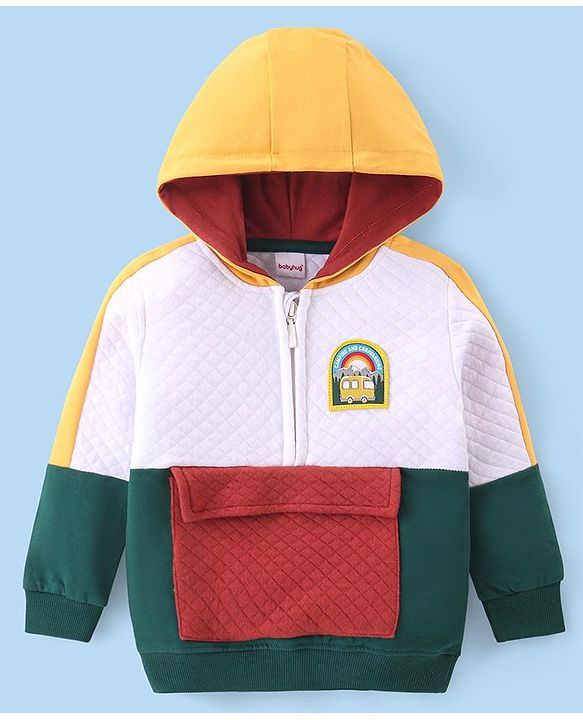 Babyhug Fleece Knit Full Sleeves Hooded Sweatshirt with Cut & Sew & Quilted Design - Multicolour
