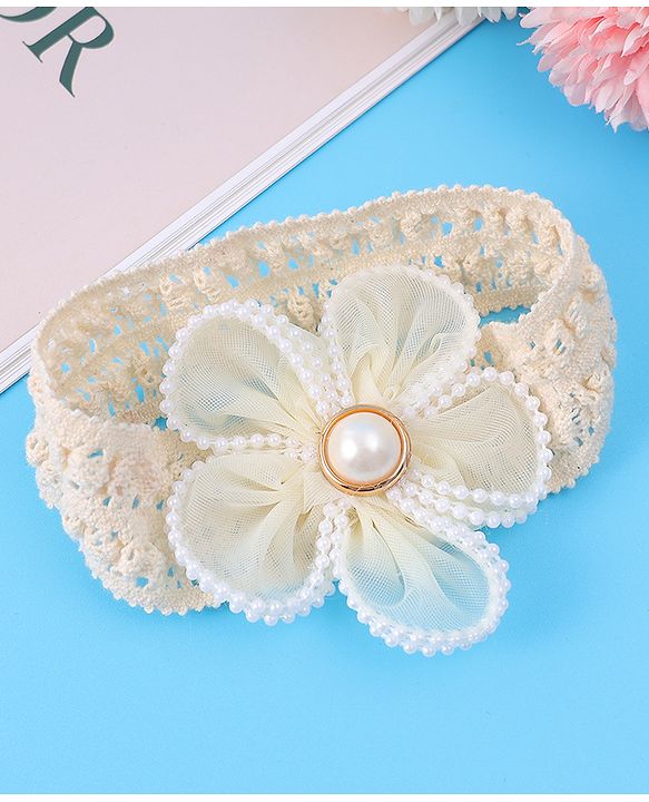 Babyhug Flower & Bead Applique Headband - Beige