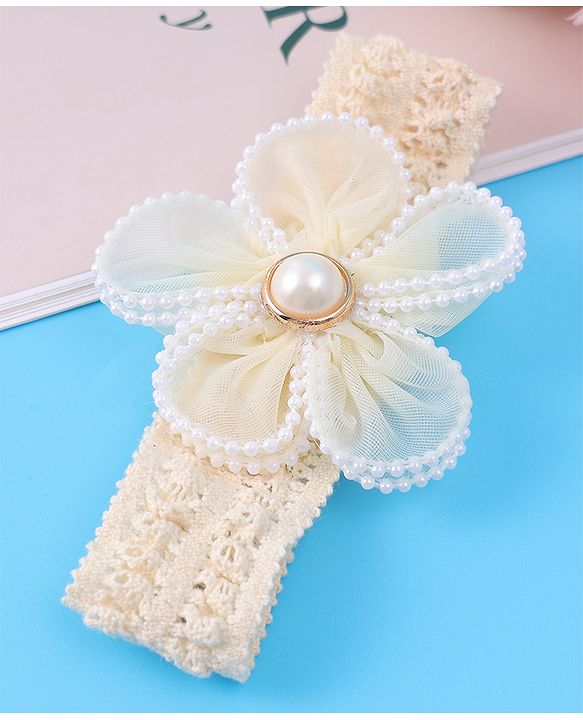Babyhug Flower & Bead Applique Headband - Beige
