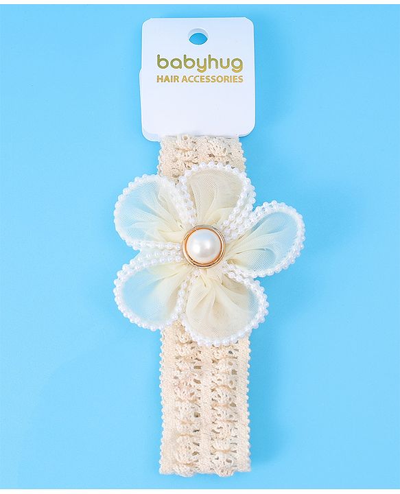 Babyhug Flower & Bead Applique Headband - Beige