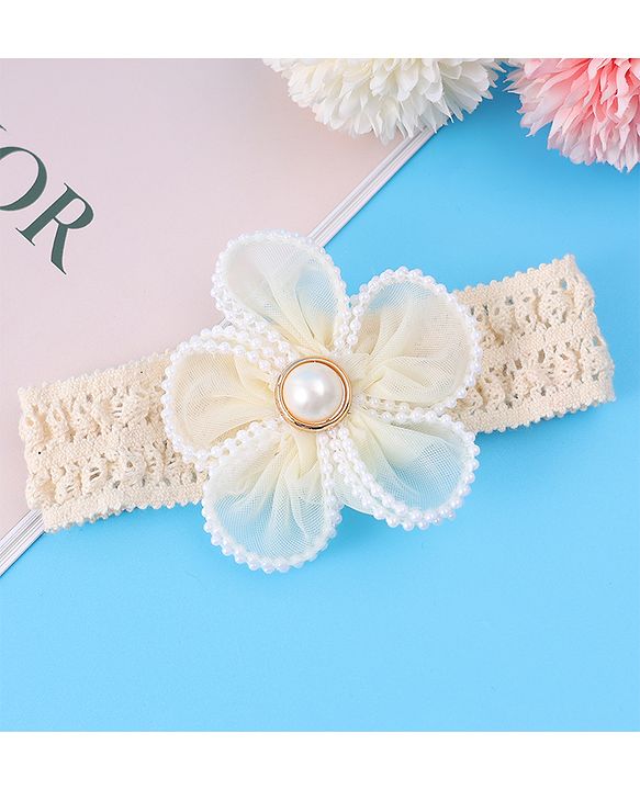 Babyhug Flower & Bead Applique Headband - Beige