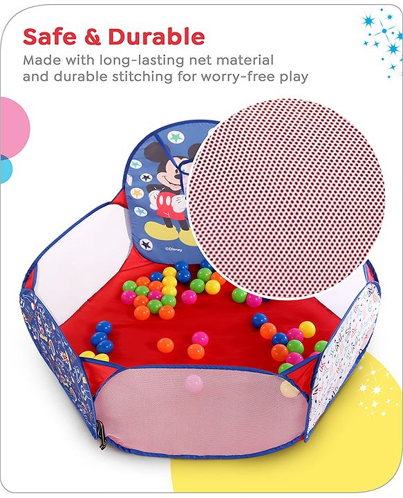 Babyhug Disney Mickey Ball Pool Set With 50 Colourful Balls for Kids |Ball Pit for Kids 2+ Years |Birthday Gift for Kids|BIS Certified