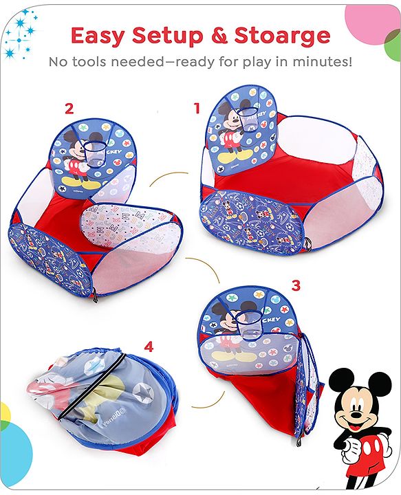 Babyhug Disney Mickey Ball Pool Set With 50 Colourful Balls for Kids |Ball Pit for Kids 2+ Years |Birthday Gift for Kids|BIS Certified