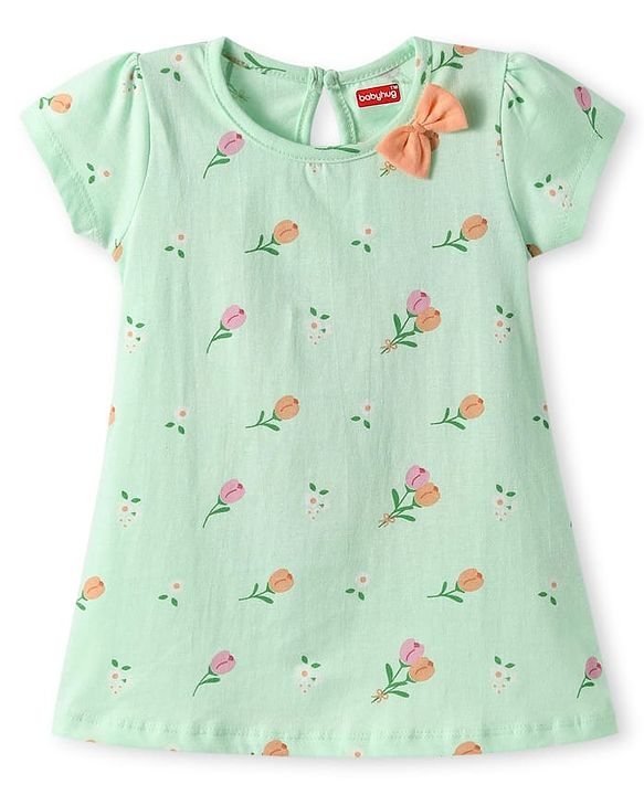 Babyhug Single Jersey Knit Half Sleeves A Line Frocks with Bow Applique Pack of 2 - Peach & Mint