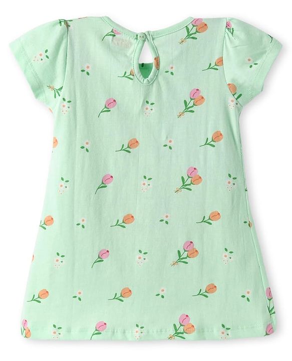 Babyhug Single Jersey Knit Half Sleeves A Line Frocks with Bow Applique Pack of 2 - Peach & Mint