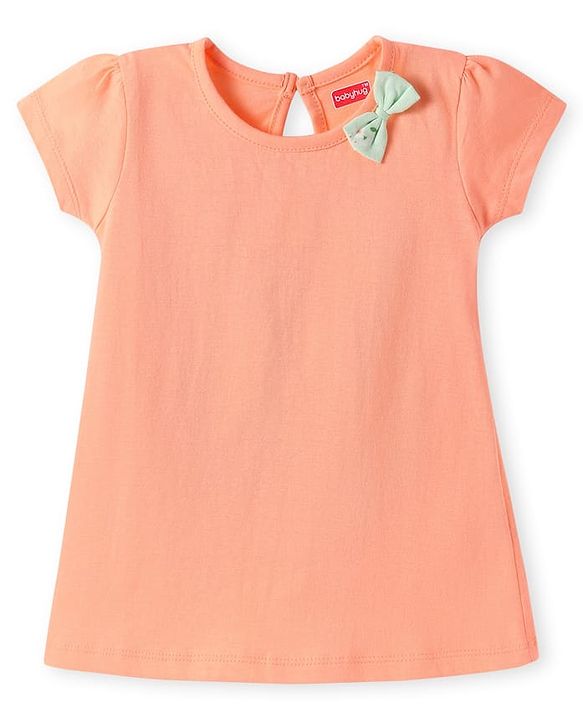 Babyhug Single Jersey Knit Half Sleeves A Line Frocks with Bow Applique Pack of 2 - Peach & Mint