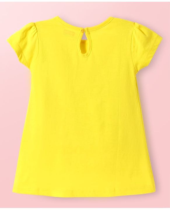 Babyhug Single Jersey Knit Half Sleeves Solid & Floral Printed A Line Frocks with Bow Applique Pack of 2 - Yellow & Light Blue