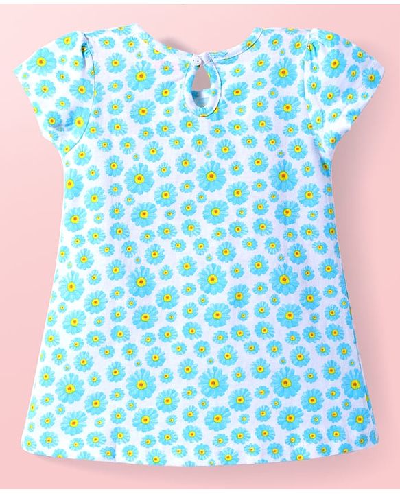 Babyhug Single Jersey Knit Half Sleeves Solid & Floral Printed A Line Frocks with Bow Applique Pack of 2 - Yellow & Light Blue