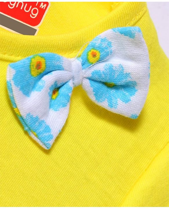Babyhug Single Jersey Knit Half Sleeves Solid & Floral Printed A Line Frocks with Bow Applique Pack of 2 - Yellow & Light Blue