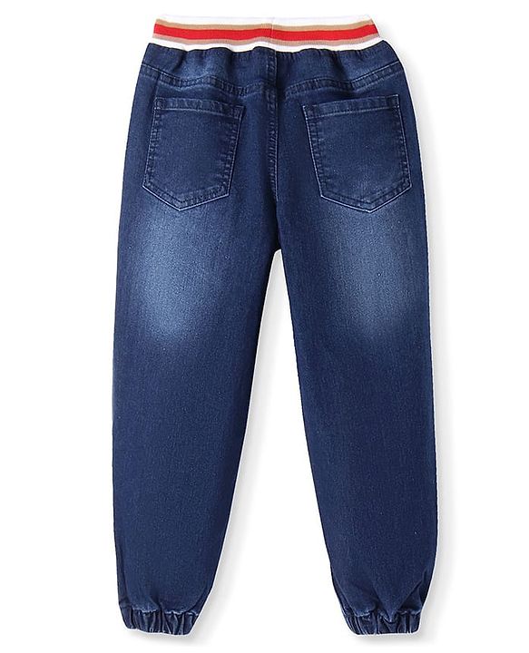 Pine Kids Denim Woven Full Length Washed Jeans With Badge Detailing - Navy