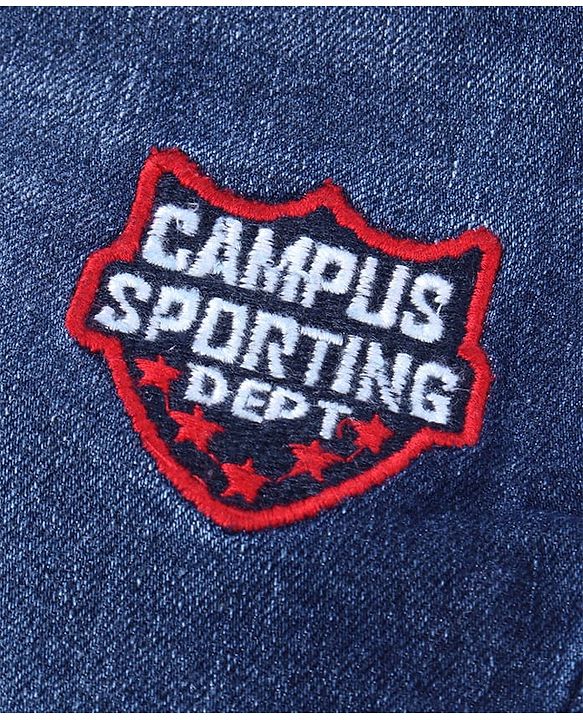 Pine Kids Denim Woven Full Length Washed Jeans With Badge Detailing - Navy