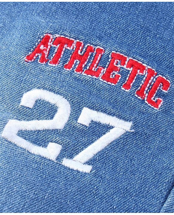 Pine Kids Full Length Washed Denim Jeans with Text Embroidery - Blue