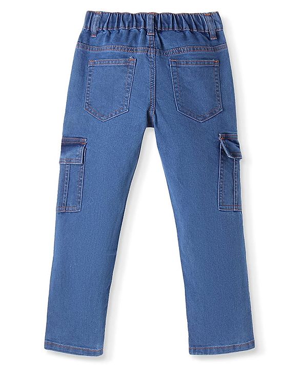 Pine Kids Denim Woven Full Length Washed Jeans With Text Embroidery - Blue