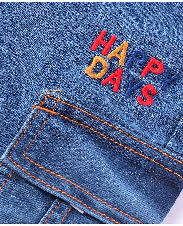 Pine Kids Denim Woven Full Length Washed Jeans With Text Embroidery - Blue