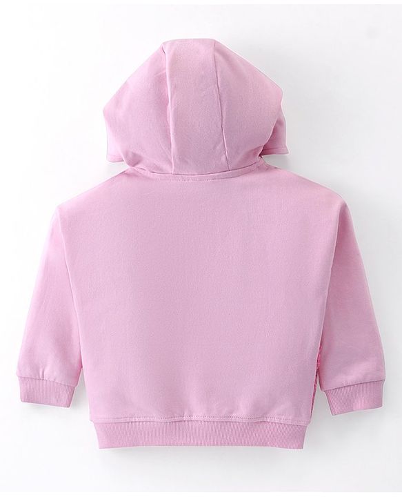 Babyhug Cotton Knit Full Sleeves Hooded Sweatshirt with Bear Embroidery & Ears Applique - Pink