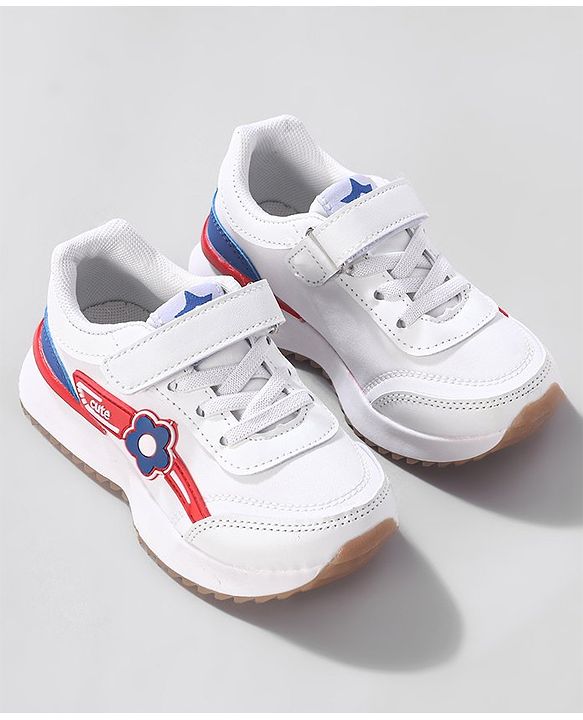 Cute Walk by Babyhug Sneaker with Velcro Closure Floral Applique - White & Royal Blue