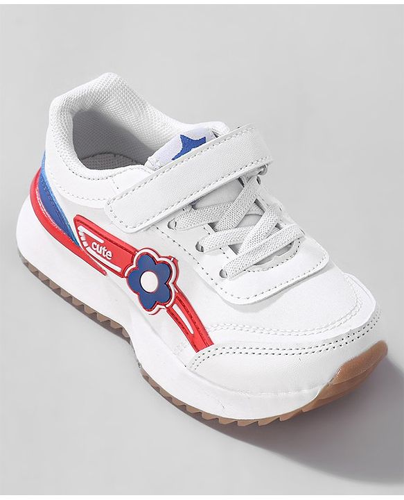 Cute Walk by Babyhug Sneaker with Velcro Closure Floral Applique - White & Royal Blue