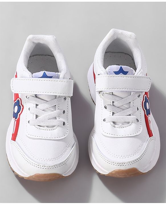 Cute Walk by Babyhug Sneaker with Velcro Closure Floral Applique - White & Royal Blue