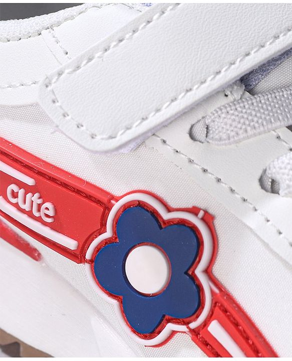 Cute Walk by Babyhug Sneaker with Velcro Closure Floral Applique - White & Royal Blue