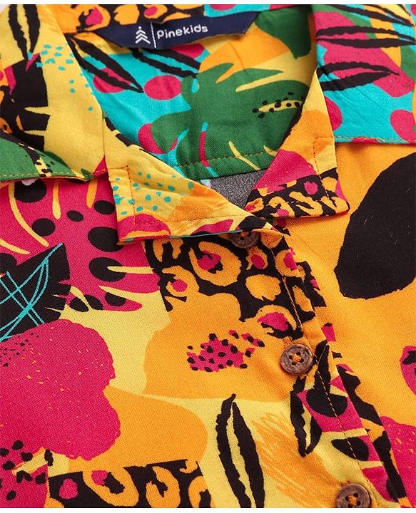 Pine Kids Viscose Woven Half Sleeves Top with Floral Print & Tie Knot Design - Multicolor