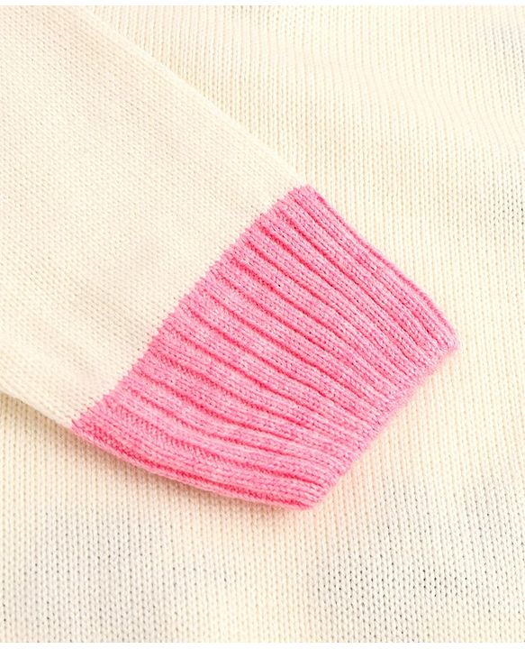 Pine Kids Knitted Full Sleeves Pullover Sweater With Floral Embroidery - Off White