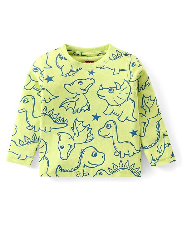 Babyhug Cotton Knit Full Sleeves Night Suit With Dino Print - Light Green