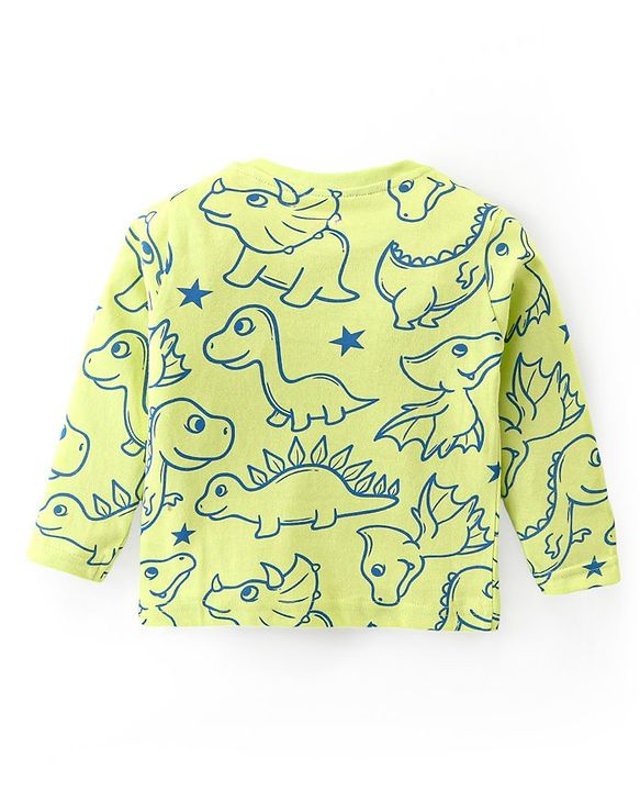 Babyhug Cotton Knit Full Sleeves Night Suit With Dino Print - Light Green