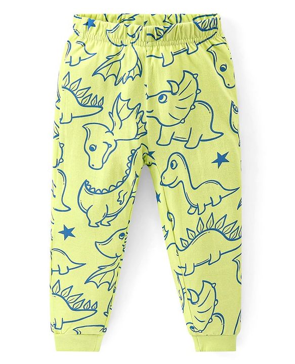 Babyhug Cotton Knit Full Sleeves Night Suit With Dino Print - Light Green