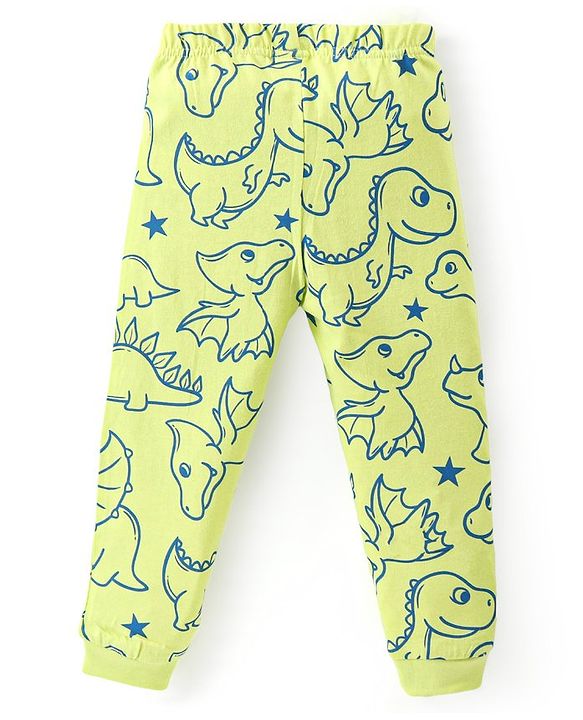Babyhug Cotton Knit Full Sleeves Night Suit With Dino Print - Light Green