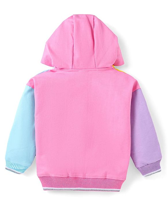 Babyhug Cotton Knit Full Sleeves Hooded Sweatjacket with Color Block Design - Blue Pink & Yellow