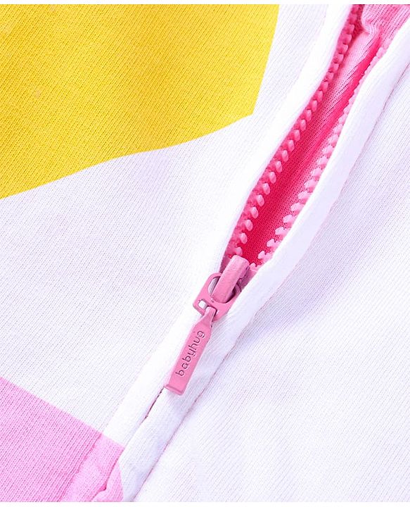 Babyhug Cotton Knit Full Sleeves Hooded Sweatjacket with Color Block Design - Blue Pink & Yellow