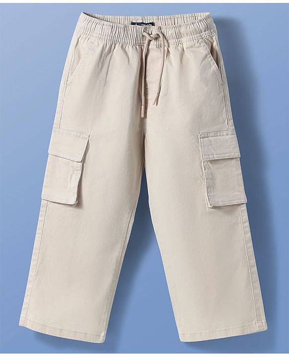 Pine Kids Cotton Woven Full Length  Trouser with Pockets - Beige
