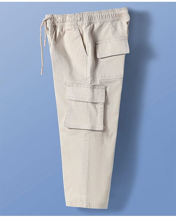 Pine Kids Cotton Woven Full Length  Trouser with Pockets - Beige