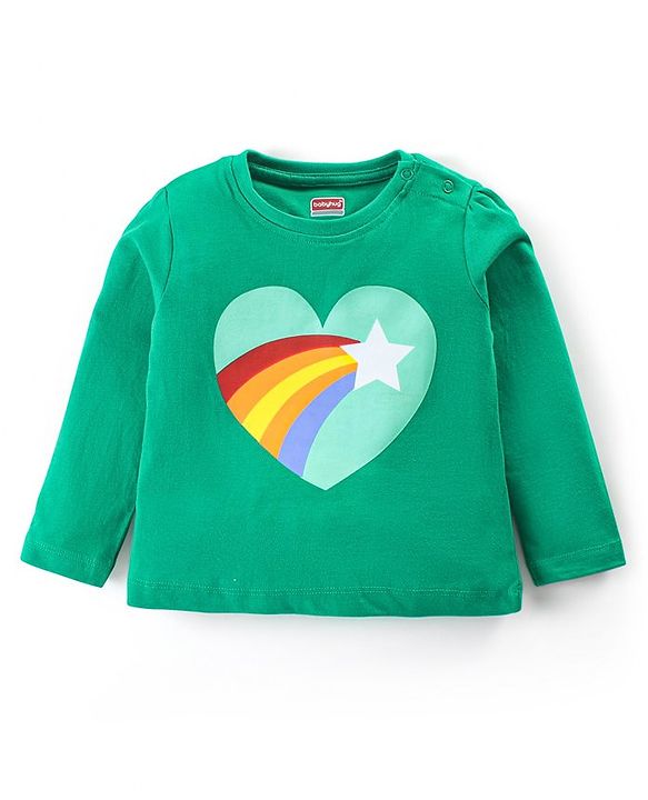 Babyhug Cotton Knit Full Sleeves Night Suit with Heart Print - Green